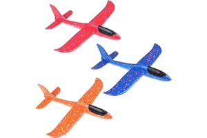 Yijunmca Red Orange Blue 14.2” Throwing Foam Plane 2 Flight Modes Glider Plane Flying Toy for Kids 2 Holes Styrofoam Airplanes Gift for Boys Girls Outdoor Sport Aircraft Birthday Party Favors, 3pcs