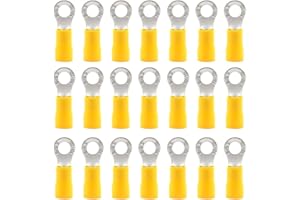 Hocansen 50 Pieces Ring Connectors M5 Electrical Wire Connectors Insulated Electrical Wire Terminals Crimp Connectors (UPR5/Yellow)
