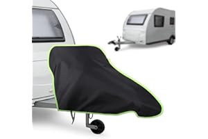 ‎URAQT URAQT Deichselabdeckung, Universale Deichselhaube mit Grün Reflexstreifen und Klickverschluss Wetterschutz Plane 420D Deichselschutzhülle für Wohnwagen Wohnmobil und Anhängertypen