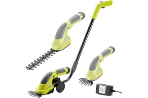 DEWINNER 3 in1 Kit Tijera cortacésped y Batería de Litio 7.2 V 1.5 Ah de Tijeras para césped con Mango telescópico y Ruedas