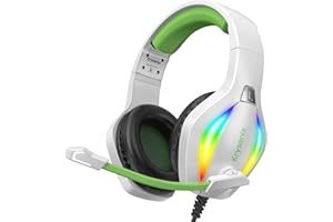KRYSENIX Cuffie Gaming per PS4 PS5 PC Xbox Nintendo Switch, Cuffie Xbox con Luce RGB, Cuffie PS5 con Microfono, Cuffie Gaming Audio Stereo, Cuffie con Cancellazione Del Rumore con filo Bianco-verde