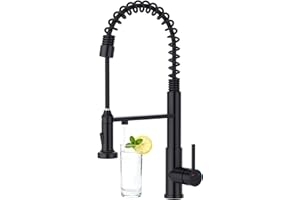 CREA 3 Way Kitchen Tap, Kitchen Sink Tap with Pull Out Sprayer Commercial Single Handle Lever Spring Water Filter Black Stainless Steel UK Standard