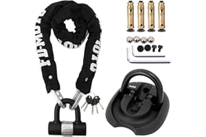 FD-MOTO 1.2M*10mm STEEL Heavy Duty Motorbike Motorcycle Chain Lock Padlock + Hardened Steel Ground Wall Chain Anchor