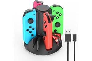 SATURNDOCK Base de Carga Compatible con Nintendo Switch Controller y Controlador de Modelo OLED, Cargador Mandos Switch con indicador LED, Estación de Carga de Joy-con Switch 4 en 1 con 8 Ranuras para Juegos