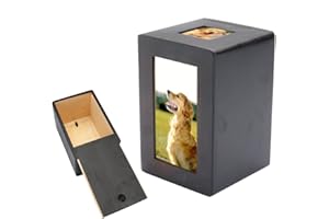 TuToy Pet Dog Cat Cremation Urn Memorial Halten Sie Sake friedliche Fotobox Rechteck schwarz
