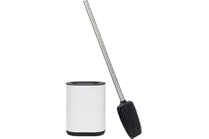 Erreke Brosse WC Silicone, Brosse WC Suspendu, Brosse Toilette Silicone, Brosse WC en Acier Inoxydable avec Support, Brosse Toilette Silicone, Moderne et Élégante, Hygiène Améliorée (Blanc)