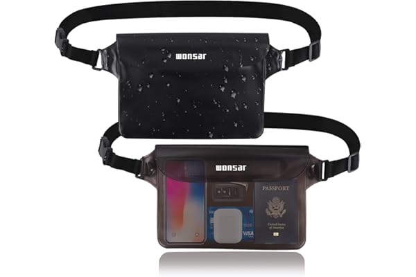WONSAR 2Pcs Pochette Étanche, Sac Etanche avec Sangle Réglable, Pochette Telephone Portable, Pochette Etanche Plage Accessoire, pour Natation, Rafting, Kayak, Canotage, Camping