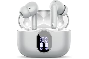 BTOOTOS Wireless Earbuds, Bluetooth 5.3 Headphones In Ear with 4 ENC Noise Cancelling Mic, Bluetooth Earbuds Mini Deep Bass Stereo Sound, 36H Playtime LED Display Wireless Earphones IP7 Waterproof, Grey