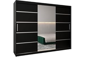 ‎MEBLE KRYSPOL MEBLE KRYSPOL Kleiderschrank mit Spiegel Verona 2 - Garderobenschrank - Schrank Schlafzimmer - Mehrzweckschrank DREI Schiebetüren - Regalen - Flur Möbel - Kleiderstange Schrank - Allzweckschrank