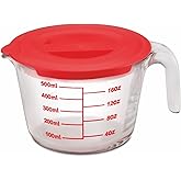 Signoraware Borosilicate Measuring Cups Bakeware Safe and Oven Safe Glass with Plastic Lid, 500ml, Set of 1, Clear