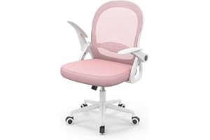 rattantree Ergonomischer Bürostuhl, Schreibtischstuhl mit Atmungsaktiver Rückenlehne, Höhenverstellbarer, Netzstuhl mit Hochklappbaren Armlehnen, Computerstuhl, 360° Drehstuhl für Büro, Zuhause, Rosa