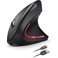 TECKNET Mouse Verticale Wireless Ricaricabile, 4800 DPI Mouse Ergonomico Silenzioso Senza Fili, 6 Pulsanti, 2.4GHz con Ricevi