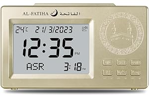 Al salama Muslim Prayer Alarm Clock Digital LCD Automatic Islamic Table Clock Multifunction Azan Clock Time Reminder (Gold)