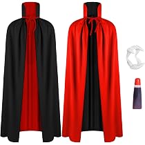 Mantello Carnevale Nero Velato Mantello Vampiro Carnevale 2025 - Corto Adulto Nero Con Colletto Rosso, 80 Cm Costume Vampiro Colletto Rosso - 10