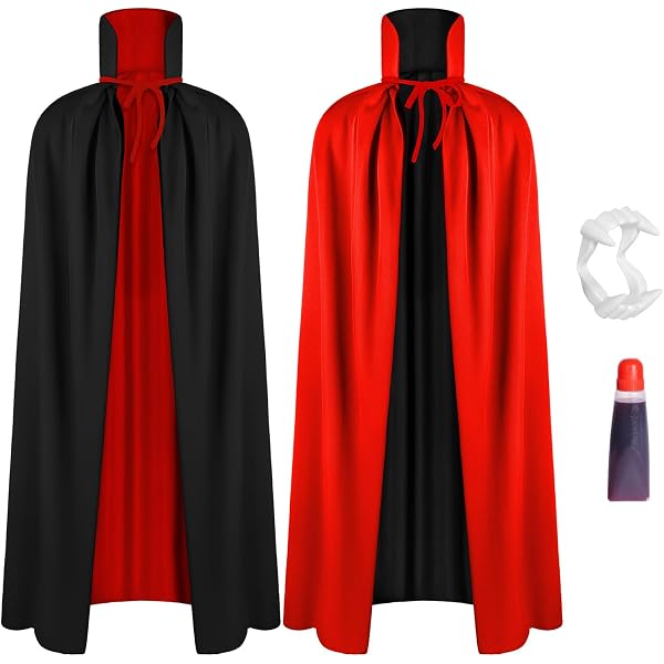 Cape Vampire Diable Réversible Noire/Rouge Halloween + Cornes + Tatouages Cicatrices - Costume 90 Cm