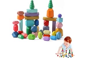 Promise Babe Jouets en Bois Montessori pour Enfants,38 PCS Forêt Arbres Pierres empiler Pierres d'équilibre Pierres de Construction, Jouets en Bois à empiler Trier Empiler Pierre d'équilibre Déco 3+