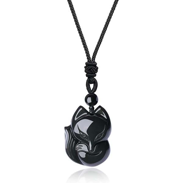 Wizock Red Agate & Black Obsidian Fox Necklace For Women - Adjustable 16-23 Inch Healing Crystal Animal Pendant - View #6