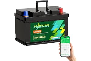Mjbsan 12 V 120 Ah mini-LiFePO4-batteri med Bluetooth, höjd 188 mm, max. 1536 Wh energi, litiumbatteri, 100 A BMS, skydd mot