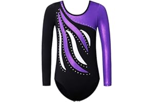 XFGIRLS Gymnastics Leotards for Girls Long Sleeve Sparkle Leotards Shiny Athletic Ballet Dance Leotards 3-14 Years