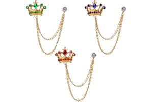 Ceqiny 3 Stk Anzugbrosche für Herren, Krone Brosche Anstecknadel Pin, Kronen Ketten Brosche Kristall Abzeichen Kettennadel Hemden Krawattennadeln für Damen Herren Anzug Dekoration Accessoires