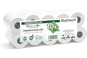 ‎ROLTECH ROLTECH | 10 Thermorollen | 57mm x 18m x 12mm | mit SEPA-Lastschrifttext | BPA frei | EC Cash | Kassenrollen | Thermopapier | Bonrollen | Premium Qualität (10 Rollen)