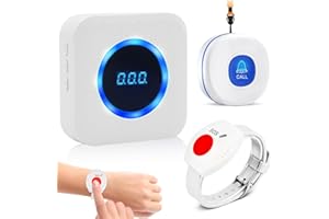 DAYTEE DAYTECH Przycisk alarmowy dla seniorów, przycisk awaryjny z 55 dzwonkami, 5 regulowanych poziomów głośności, bransoletka dla osób starszych/pacjentów/niepełnosprawnych