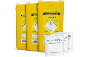 ZUNAX 3 x 0.25L Sharps Disposal Bins with 30 Alcohol Wipes – Compact & Secure Sharps Containers for Safe Disposal at Home, Work, Travel or Salon – Ideal for First Aid, Tattoo and Beauty Use