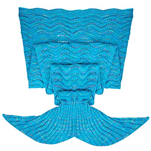 iEFiEL Meerjungfrau Fischschwanz Flosse Kuscheldecke Kuschelige Decken Handgemachte Gestrickte Sofadecke Tagesdecke Blanket Kostüm Decke Für Kinder Erwachsene (Erwachsene Größe, Azurblau) - 5