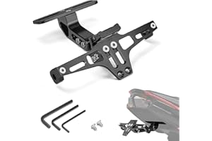 CNC Moto Support de Plaque d'immatriculation Universal pour MT07 Tmax MT09 R1200GS Z900- Porte Plaque d'immatriculation Ajustable avec Lumière LED pour Moto - Noir