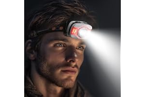 Glangeh Torcia Frontale LED Ricaricabile, Super Luminosa Lampada Frontale con Luce Rossa Bianca, 6 Modalità di Illuminazione, 45° Regolabile, Lanterne da Campeggio Elettriche per Trekking/Pesca/Corsa