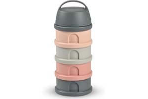 BÉABA BEABA, Stackable Milk Dispenser, 100% Hermetic, 4 compartments, Made in France, Large Capacity, Evolutive use, Mineral Grey/Pink