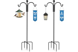 Fiitas Garden Schäferhaken 2 Stück 193cm Mit Heavy Duty Rust Resistant Haken 5 Prong Base Shepherds Crook Hook für Pflanzenkörben, Laternen, Hochzeitsdekoration