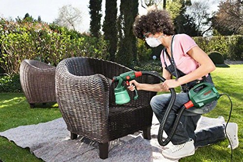 Bosch DIY Farbsprühsystem PFS 1000, Farbbehälter 800 ml, Düse für Lacke und Lasuren, Schultergurt, Karton (410 W, 100 ml/min, 1,5 m²/min) - 5