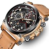 Fashion Herren Business Kleid Analog Quarz Armbanduhr Luxus Marke Sport wasserdicht Armbanduhr Multifunktions Braun Echtes Leder Uhr Rose Gold Chronograph