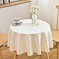 SPRICA Round Jacquard Tablecloth 120cm Water Resistance Solid Colour Table Cover, Water Ripples Pattern Design, Machine Washable, Diameter 120cm, Beige