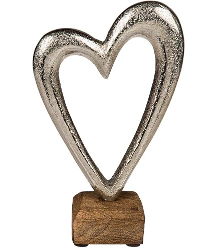 Boltze 2002881 Décoration en Forme de cœur Carolyn en Bois pour décoration/idée Cadeau d'anniversaire + Mariage Motif cœur 18 x 7,5 x 22 cm, Argenté