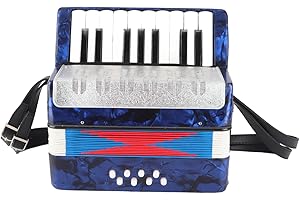 EIMSOAH Acordeón de Piano 17 Teclas 8 Bajos Acordeón de Mano Enseñanza Entrenamiento Interés Cultivo Instrumento Musical para Niños Principiantes Estudiantes