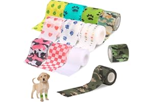 YZROHYI 12 Pezzi Benda Elastica Autoadesiva Cani 5 CMx4.5 M,Bende Autoadesive per Animali,Benda Coesiva Cane,Pet Vet Wrap,Garza Autoadesiva Cane,Bende Adesive Colorate,Bendaggio Coesivo Adesivo