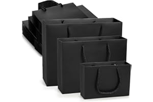 Lyellfe 30 Pack Black Gift Bags, Heavy Duty Kraft Paper Bags with Handle, Waterproof Shopping Bag Bulk, Luxury Recycled Shopping Bag, Retail Merchandise Bags for Birthday, Wedding, Christmas, S, M, L