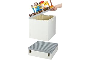 SHIMOYAMA Składane pudełko do przechowywania z pokrywą z płyty podstawowej, kosz do układania w stos, 25 l, z oddzielną deską do budowania, 26 l, składany pojemnik do przechowywania Lego Duplo Mega
