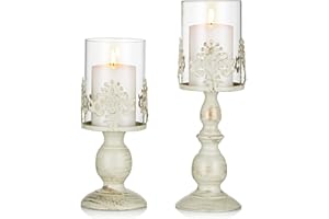 Sziqiqi 2 Pcs Vintage Pillar Holder, Iron Tall Candle Holders Set, Wedding Party Centrepiece Table Top Candlelight Decor, S+L