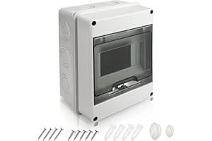 MKITNVY Verteilerkasten Aufputz, IP65 Sicherungskasten Aufputz, 1-Reihig für 5 MODULE Aufputzverteiler, Unterverteilung Aufputz mit Messingklemmen für Garten oder Außenbereichen, Villen, Ladesäulen