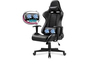 Homall Massage Gaming Chair for Adults, Ergonomic Office Desk Arm Chair for Home, Swivel Racing Computer Chairs, High Back Reclining Chair with Cushion and Back Support (Black)