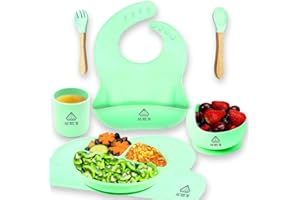 AURUM GOURMET TOOLS Aurum® Plato Ventosa Bebe, Vajilla Bebe, Cuchara Bebe, Platos Vajilla, Cosas Para Bebes, Vajilla Infantil, Plato Bebe Ventosa, Platos Bebe, Cuchara Bebe Aprendizaje, Cubiertos Bebe (Verde)