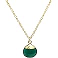Gempires Natural Green Onyx Pear pendant Necklace, Teardrop Necklace for Women, Bridesmaid Jewelry, 16+2 inch Adjustable 14k Gold Plated Chain