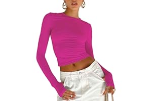 MAHUAOYIXI Maglietta a Manica Lunga Donna Sexy Maglietta a Maniche Lunghe con Fori per i Pollici Ragazza Crop Top in Pizzo Ragazza Top Solido Taglio Slim Aderente Ragazza Shirt Corto Elegante