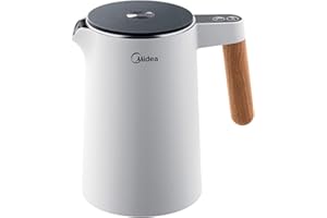 Midea Edelstahl Wasserkocher mit Temperatureinstellung, 1,5 Liter, 2200W, wasserkocher weiß, Teekocher mit Temperaturanzeige 