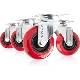 Powertec 17206 D&ouml;ner Mafsal Poli&uuml;retan Tekerlek, 7,6 cm, Kırmızı, 4'l&uuml; Paket