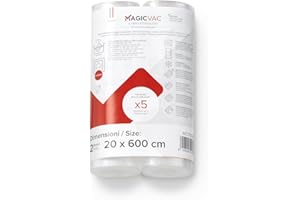 Magic Vac, 2 Rollos de 20x600cm para Envasado de Alimentos al Vacío, con Rayas, Multicapa y Resistentes, Material Libre de BPA Apto para el Contacto con los Alimentos, Made in Italy