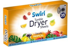 Swirl Tumble Dryer Sheets with Long Lasting Tropical Fragrance, 35 Big Sheets | Eliminates Static Cling & Softens Clothes In Laundry Dryer Machine